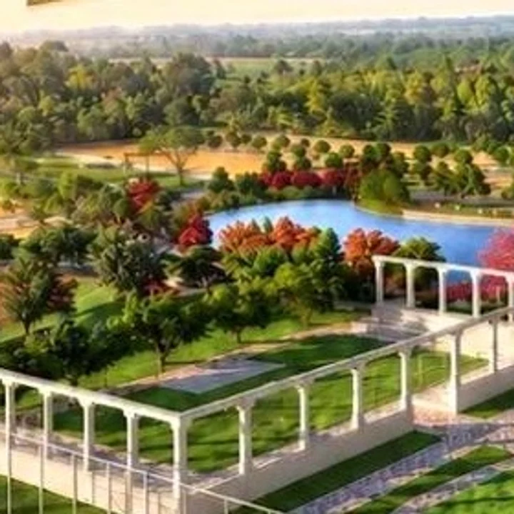 Prestige Chapparakallu Road water body ringed by flowering trees in the launch render Prestige Chapparakallu Road water body ringed by flowering trees in the launch render